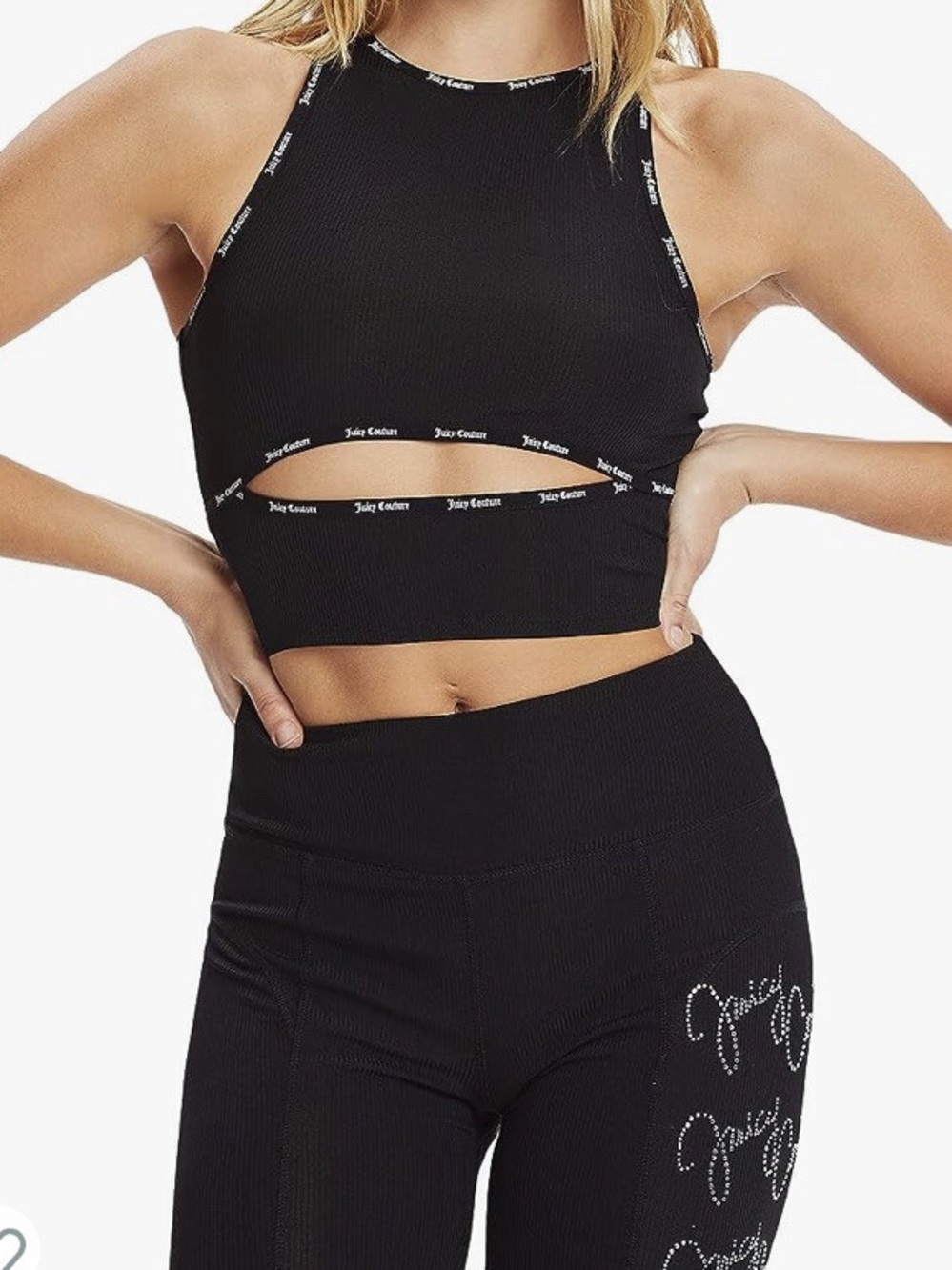 Juicy Couture Black Ribbed Cutout Cropped Tank Top Women's Size XS